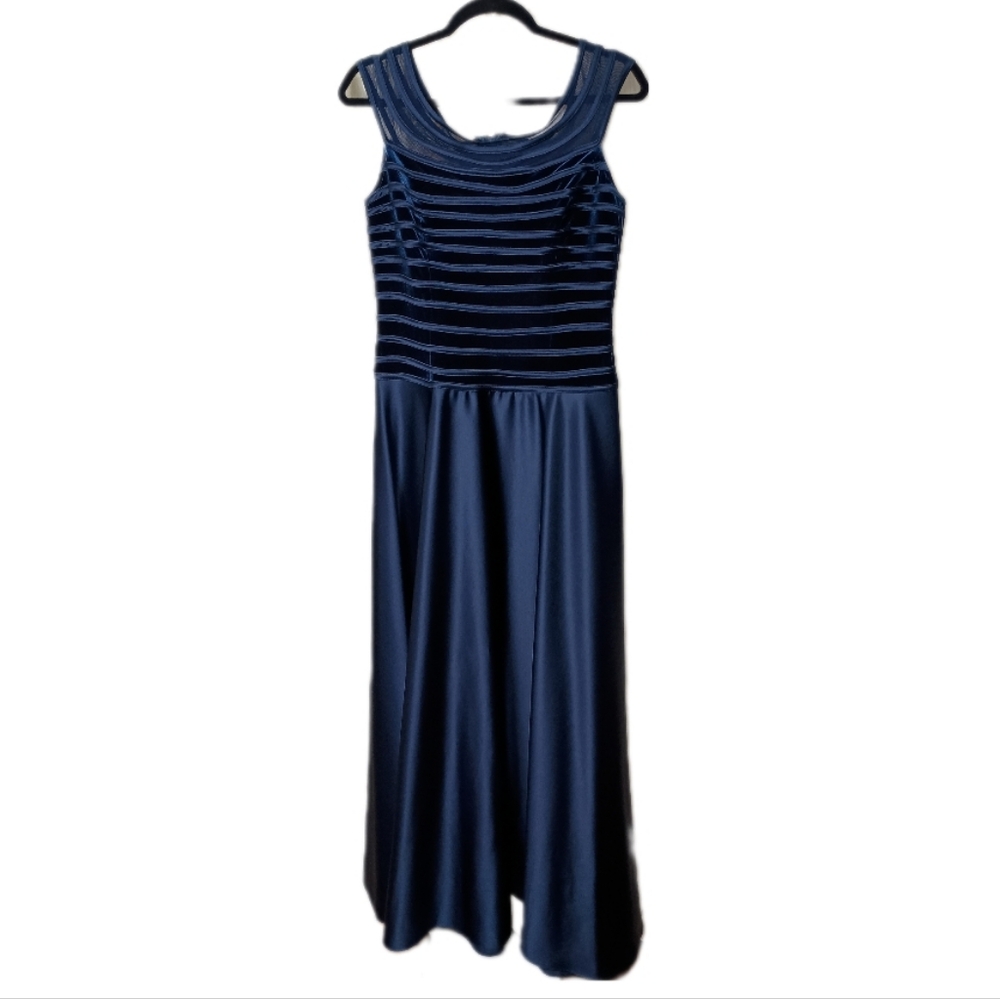Js Collections Illusion Stripped Navy Evening Gow… - image 1
